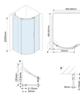 Sprchové dvere POLYSAN - THRON ROUND štvrťkruhová sprchová zástena 900x900, číre sklo, ľavá TL2690L-5005