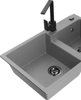 Kuchynské drezy MEXEN/S MEXEN/S - Tomas granitový drez 2-bowl vrátane batérie Rita, šedá 6516-71-670300-70-B