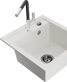 Kuchynské drezy MEXEN/S MEXEN/S - Vito granitový drez 1-miska vrátane batérie Flora, biela 6503-20-670401-07-B