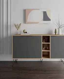 Komody Konzolový stolík Clara Console - Oak, Anthracite