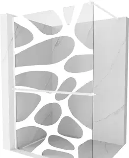 Sprchové dvere MEXEN/S - Kioto+ Sprchová zástena WALK-IN s poličkou a držiakom uterákov 80 x 200, biely vzor, biela 800-080-121-20-97