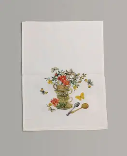 Obrusy Vyšívaný obrus šálky s kvetmi 40x110 cm TiaHome