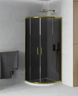 Vane MEXEN/S - Rio sprchovací kút štvrťkruh 90x90, grafit, zlatá + biela vanička so sifónom 863-090-090-50-40-4110G