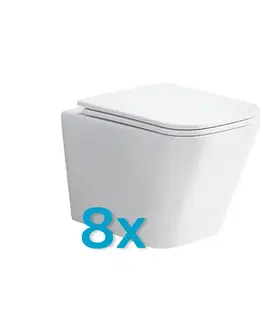 Doplnky do kúpeľne Mereo WC závesné kapotované, RIMLESS, 490x340x350, keramické, vr. sedátka CSS118S, 8ks VSD83S8