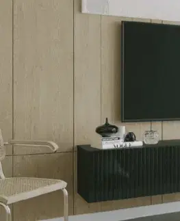 TV stolíky ArtExt Závesný TV stolík JOY | 200 cm Farba: Čierny lesk (drážky)