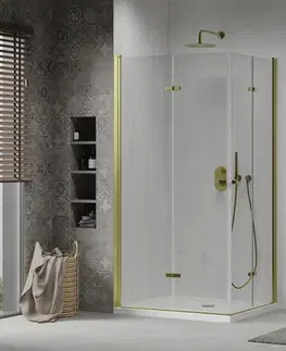 Vane MEXEN/S - Lima Duo sprchovací kút 80x70, transparent, zlatá + vanička so sifónom 856-080-070-50-02-4010G