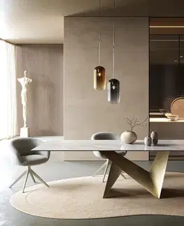 Jedálenské stoly DELIFE Jedálenský stôl Edge 300×100 cm keramika onyx perla origami metalická zlatá