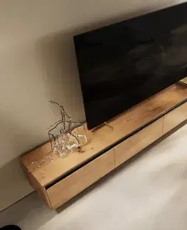 Televízne stolíky DELIFE TV stolík Stonegrace 240 cm dub prírodný 4 dvierka závesný