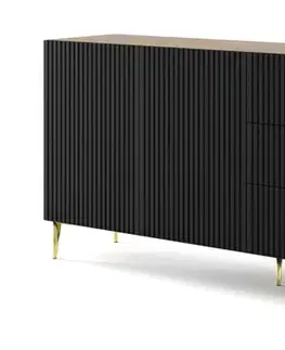 Komody ArtBm Komoda RAVENNA B 3D3S 200 | dub artisan / čierna matná Prevedenie: Dub artisan / čierny mat  / zlaté nohy