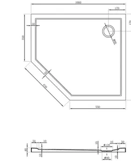 Vane MEXEN - Flow päťboká sprchová vanička slim pravá 100 x 80, biela lesk 46P108010R