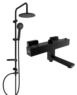Sprchy a sprchové panely MEXEN/S - Carl sprchový stĺp vrátane sprchovej termostatickej batérie Cube, čierna 77910240-70