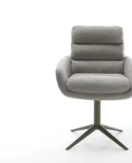 Jedálenské stoličky DELIFE Jedálenská stolička Abelia-Flex s opierkami texturovaná látka mäkká sivá krížová podstava titánová farba 360° otočný hojdacia funkcia