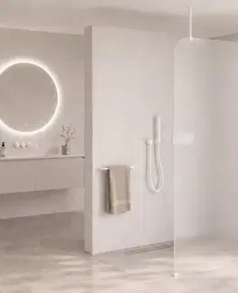 Sprchové dvere CERANO - Sprchová zástena Walk-in Orbis Top Round - Pravá - 8 mm - guľatá vzpera - biela matná, mliečne sklo - 110x200 CER-999955