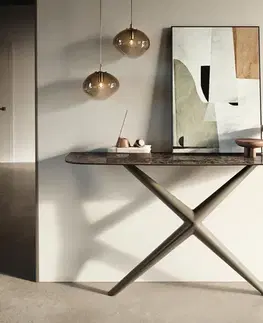 Konzolové stolíky DELIFE Konzolový stolík Edge zaoblený 140×40 cm keramika Emperador Extra Lucidato tmavohnedá Estelo kov titánová farba