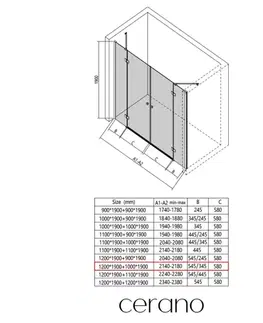 Sprchovacie kúty CERANO - Sprchové 2-pantové dvere Marino L/P - 6 mm - chróm, transparentné sklo - 218(119+99)x190 CER-8050BD7547