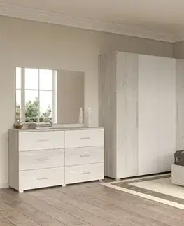 Komody a skrinky ROMER komoda 6 zásuviek, biela/light artwood
