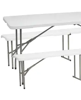 Záhradné zostavy NABBI Vivas 1+2L cateringový skladací set 180x70 cm sivá / biela
