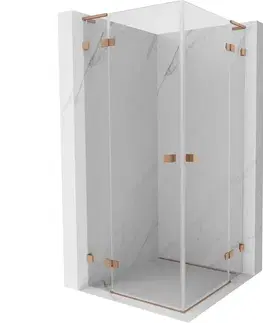 Sprchovacie kúty MEXEN/S - Lunar L Duo sprchový kút dvere krídlové 90 x 90, transparent, meď kartáčovaná 834L-090L-090P-65-00