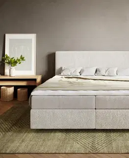 Postele Boxspring DELIFE Boxspring posteľ Dream-Well 180×200 cm bouclé bielo-krémová s vreckovou pružinovou matracou a visco topperom