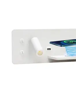 Svietidlá  08285L-LED Nástenné sviet. s pol., USB a bezdr. nab. LED/3W/230V + LED/3W 08285L