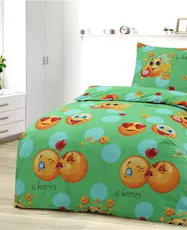 Obliečky Obliečky deluxe bavlnené Smile zelený 200x140cm+90x70cm TiaHome