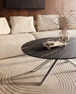Konferenčné stolíky DELIFE Konferenčný stolík Edge okrúhly 100x100 cm keramika Laminam® Noir Desir hnedá nerezová oceľ kefovaná