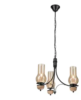 Svietidlá BRILAGI - LED luster na reťazi COTTAGE 3xE14/40W/230V dub/čierna/dymová béžová BG1520+3xBG2273