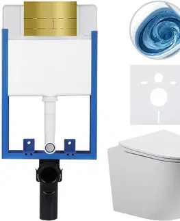 Záchody CERANO - Kompletný WC set Profi/Cesso - biela matná - WC tlačidlo Line. zlatá - na zamurovanie - 49x36 CER-8050BD84372