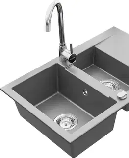 Kuchynské drezy MEXEN/S MEXEN/S - Gaspar granitový drez 1.5 s odkvapkávačom vrátane batérie Telma, šedá 6507-71-670200-00