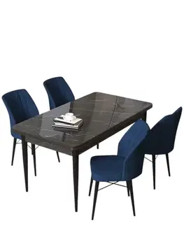 Jedálenské sety Dining Table & Chairs Set (5 Pieces) Arp - Black Marble, Navy Blue