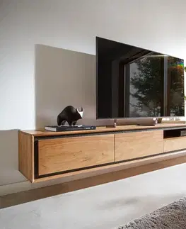 Televízne stolíky DELIFE TV stolík Stonegrace 240 cm akácia prírodná kamenná dyha 2 dvierka 1 priehradka 2 zásuvky závesný