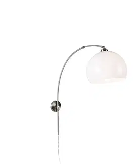 Oblúkové lampy Retro nástenná oblúková lampa oceľ s bielym nastaviteľným tienidlom