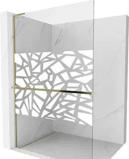 Sprchové dvere MEXEN/S - Kioto+ L Sprchová zástena WALK-IN s poličkou a držiakom uterákov 80 x 200, biely vzor, zlatá 800-080-123-50-85