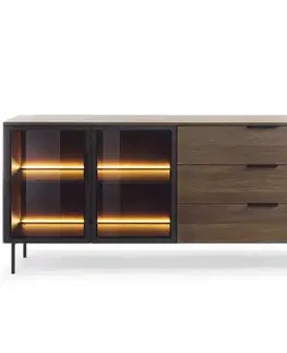 Komody do spálne Komoda Lumi C 181 2d3s + Led Dub Dunin + Čierna