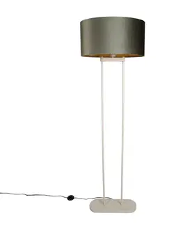 Stojace lampy Stojacia lampa béžová so zeleným oválnym tienidlom a zlatým interiérom 50 cm - Thijmen
