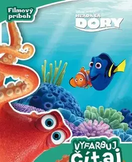 Nalepovačky, vystrihovačky, skladačky Hľadá sa Dory - Vyfarbuj, čítaj, nalepuj