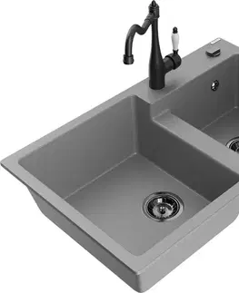 Kuchynské drezy MEXEN/S MEXEN/S - Tomas granitový drez 2-bowl vrátane batérie Carla, šedá 6516-71-670700-70-B