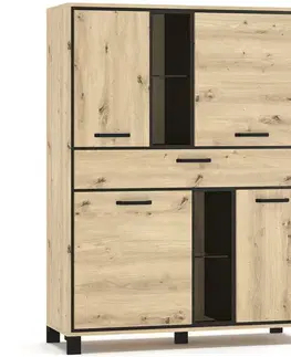 Regály a poličky NABBI Vinap CH-4D1DRWR štvordverový regál so zásuvkou dub artisan / wenge tmavá