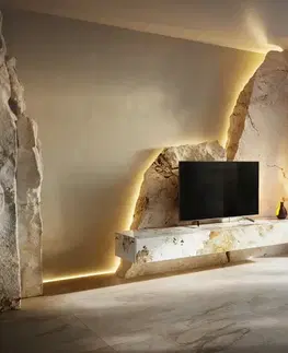 Televízne stolíky DELIFE TV stolík Cuor 200 cm keramika Minas Melange bielo-béžová 1 výklopné dvierka 1 zásuvka závesné