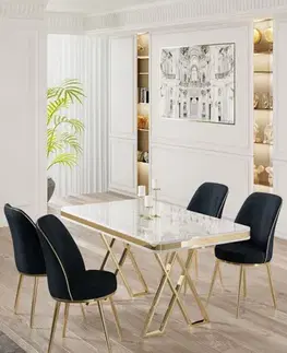 Jedálenské sety Dining Table & Chairs Set (5 Pieces) Vals - White, Gold, Anthracite