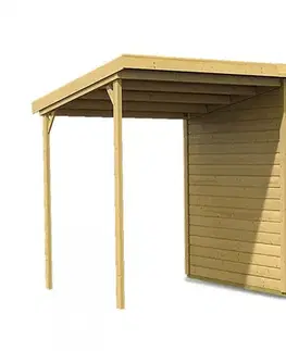 Zahradné domčeky Drevený záhradný domček 415 x 265 cm s prístavkom Dekorhome