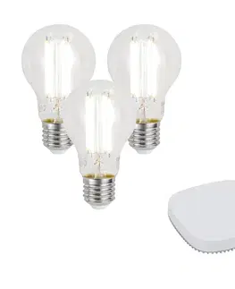 LED osvetlenie Sada 3 inteligentných stmievateľných LED žiaroviek E27 A60 7W 806LM 2700-6500K vrátane Zigbee Smart Hub