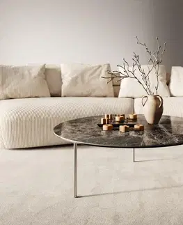 Konferenčné stolíky DELIFE Konferenčný stolík Edge okrúhly 90x90 cm keramika Laminam® Emperador Extra Lucidato tmavohnedá Trive nerezová oceľ kefovaná
