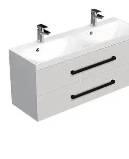 Kúpeľňový nábytok Kúpeľňová skrinka s čiernou úchytkou a umývadlom SAT Cube Way 120x53x40 cm biela lesk lesk/mat CUBE2C120ZBL CUBE2C120ZBL