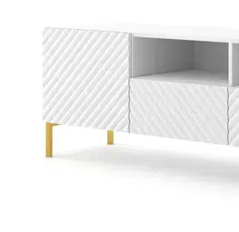 TV stolíky ArtBm Tv stolík SURF 200 | 2D2S Prevedenie: Biely mat / zlaté nohy