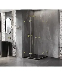 Sprchovacie kúty MEXEN/S - Lunar-F Duo sprchovací kút skladacie dvere 80 x 80, transparent, zlato kartáčovaná 836-080L-080P-55-00