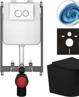 Záchody CERANO - Kompletný WC set Basic/Cesso - čierna matná - WC tlačidlo Dualo/Biela - na zamurovanie - 49x36 CER-8050BD86196