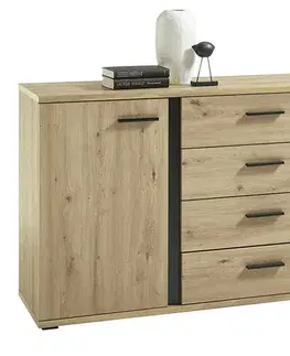 Komody KONDELA Kanode dvojdverová komoda so zásuvkami dub artisan / čierna