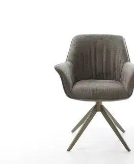 Jedálenské stoličky DELIFE Jedálenská stolička Keila-Flex s opierkami bouclé mäkký tmavobéžový krížová podstava široký titánová farba 360° otočný hojdacia funkcia
