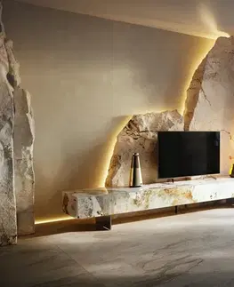 Televízne stolíky DELIFE TV stolík Cuor 250 cm keramika Minas Melange bielo-béžová 1 výklopné dvierka 1 zásuvka podstava závesná nerezová oceľ